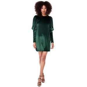 BOBI BLACK Los Angeles Velvet MERCY Lantern Sleeve Dress in Hunter Green Size M